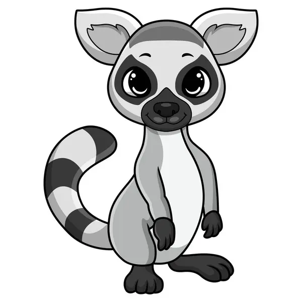 Vektor Ilustrasi Kartun Lemur Imut Pada Latar Belakang Putih - Stok Vektor