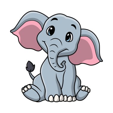 Beyaz arkaplanda şirin fil karikatürünün vektör çizimi