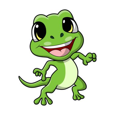 Beyaz arkaplanda şirin yeşil kertenkele çizgi filminin vektör çizimi