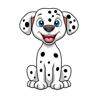 Beyaz arkaplanda Şirin Dalmaçyalı köpek çizgi filminin vektör çizimi
