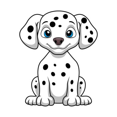 Beyaz arkaplanda Şirin Dalmaçyalı köpek çizgi filminin vektör çizimi