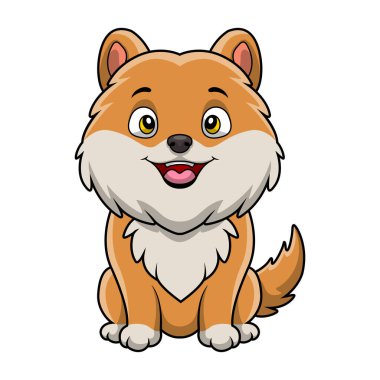 Beyaz arkaplanda Şirin Pomeranya köpek çizgi filminin vektör çizimi