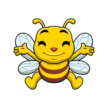 Beyaz arka planda şirin arı çizgi filminin vektör illüstrasyonu