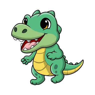 Beyaz arka planda Sevimli yeşil dinozor karikatür Vektör illüstrasyon