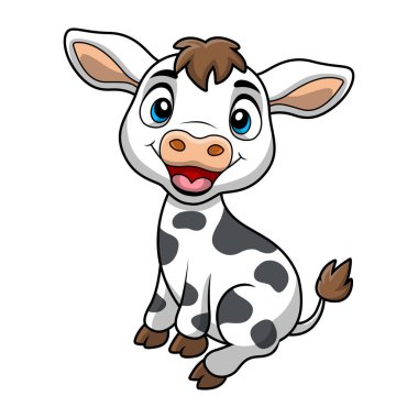 Beyaz arkaplanda şirin inek karikatürünün vektör çizimi