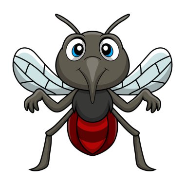 Beyaz arkaplanda şirin sivrisinek karikatürünün vektör çizimi