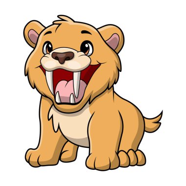 Beyaz arkaplanda Şirin Smilodon çizgi filminin vektör illüstrasyonu