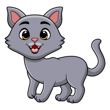 Beyaz arkaplanda Şirin Kedi Çiziminin Vektör İllüstrasyonu