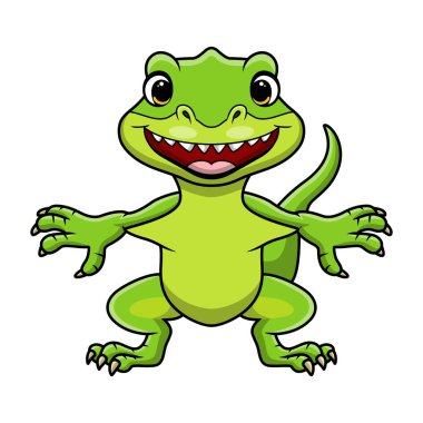 Beyaz arkaplanda Şirin Monitör Kertenkele çizgi filminin vektör çizimi