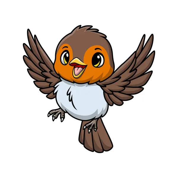 Illustrazione Vettoriale Del Cartone Animato Carino Uccello Pettirosso Sfondo Bianco — Vettoriale Stock