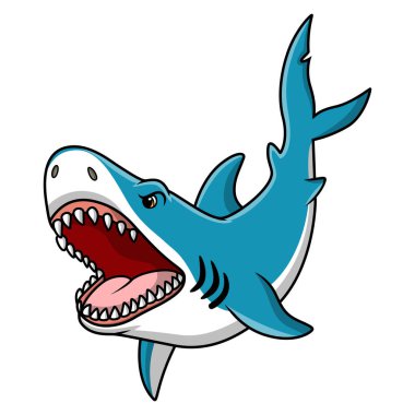 Beyaz arka planda şirin köpekbalığı çizgi filminin vektör illüstrasyonu