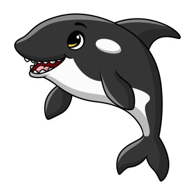 Beyaz arka planda şirin katil balina karikatürünün vektör çizimi