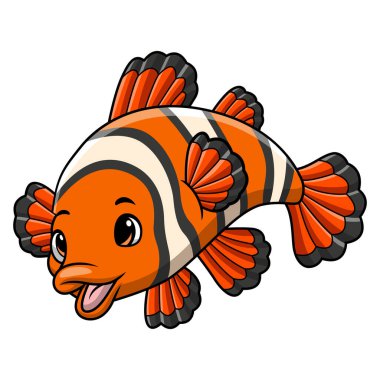 Beyaz arka planda şirin palyaço balığı karikatürünün vektör çizimi