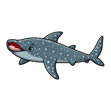 Beyaz arka planda şirin kaplan köpekbalığı karikatürünün vektör çizimi