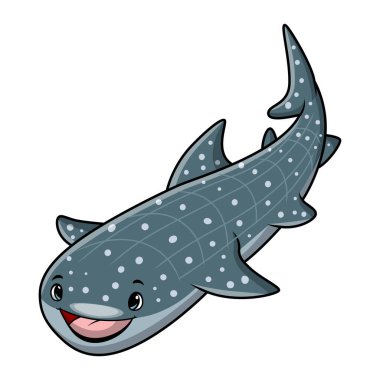 Beyaz arka planda şirin kaplan köpekbalığı karikatürünün vektör çizimi