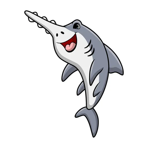 Illustration Vectorielle Dessin Animé Requin Scie Mignon Sur Fond Blanc Vecteurs De Stock Libres De Droits