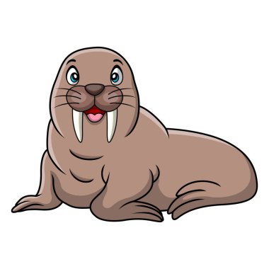 Beyaz arkaplanda Şirin Deniz Aygırı karikatürünün vektör çizimi