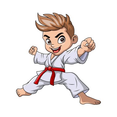 Sevimli küçük çocuğun karate eğitiminin vektör çizimi