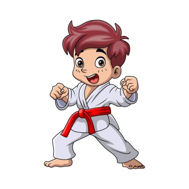 Sevimli küçük çocuğun karate eğitiminin vektör çizimi