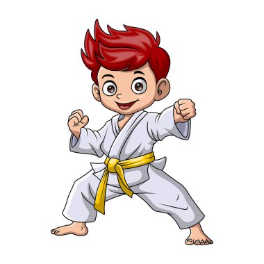 Sevimli küçük çocuğun karate eğitiminin vektör çizimi