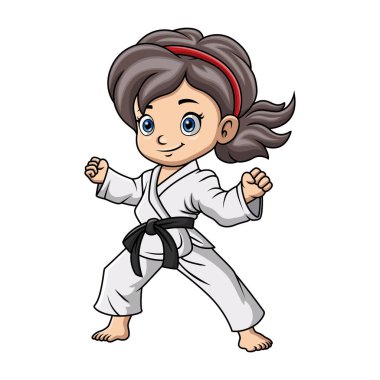 Sevimli küçük kız karate eğitiminin vektör çizimi