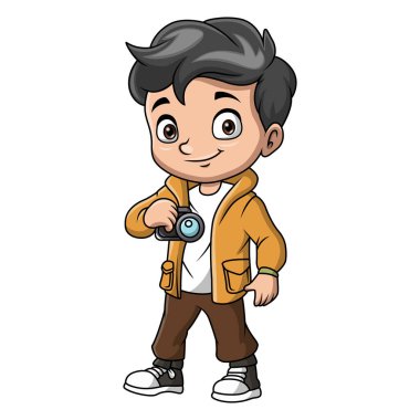 Dijital kameralı şirin çocuk çizgi filminin vektör çizimi