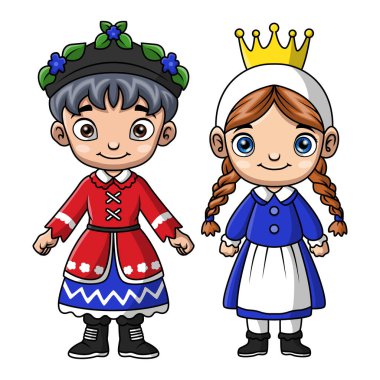 Couple kids cartoon wearing costume denmark