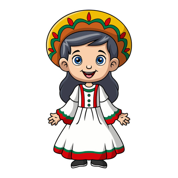 Cute girl cartoon wearing costume mexico