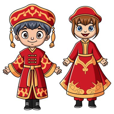 Moğolistan kostümü giyen birkaç çocuk çizgi filmi.