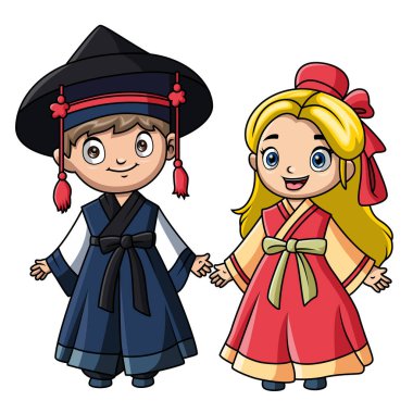 Kore kostümü giymiş birkaç çocuk çizgi filmi.