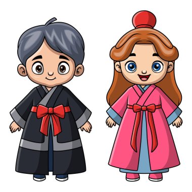 Kore kostümü giymiş birkaç çocuk çizgi filmi.