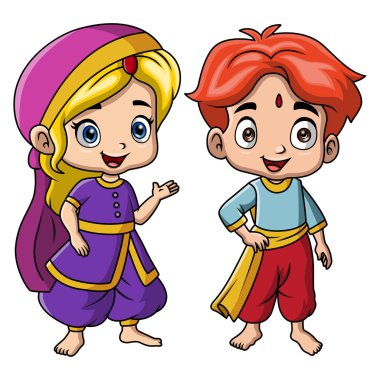 Hindistan kostümü giyen birkaç çocuk çizgi filmi.