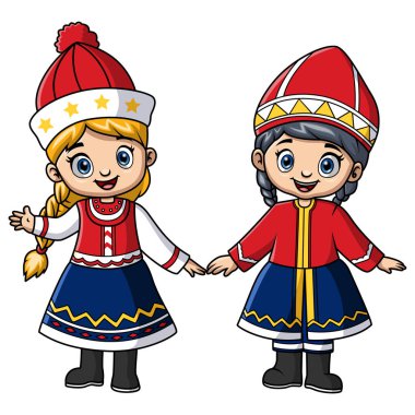 Norveç kostümü giymiş birkaç çocuk çizgi filmi.