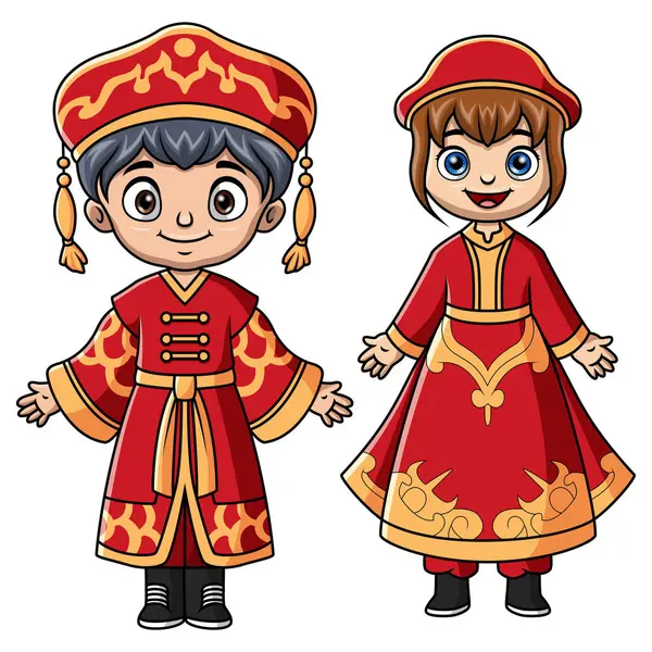 Moğolistan kostümü giyen birkaç çocuk çizgi filmi.