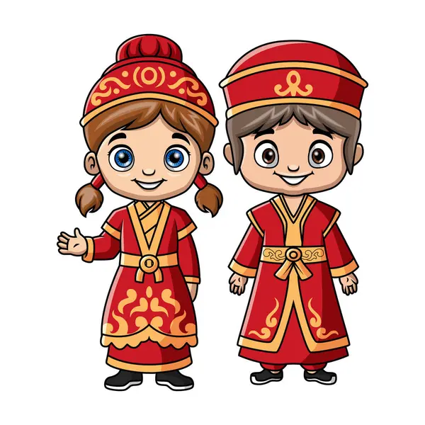 Moğolistan kostümü giyen birkaç çocuk çizgi filmi.