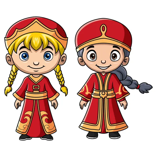 Moğolistan kostümü giyen birkaç çocuk çizgi filmi.