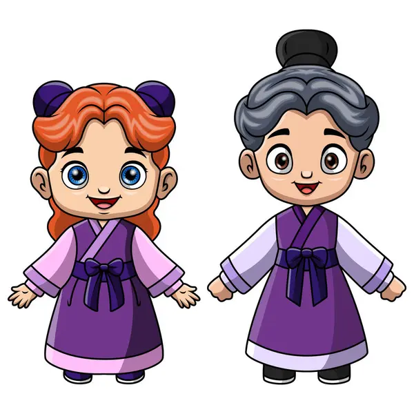 Kore kostümü giymiş birkaç çocuk çizgi filmi.