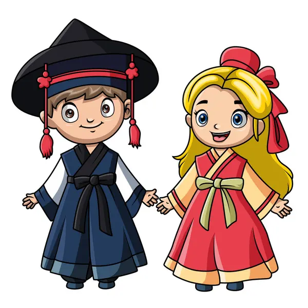 Kore kostümü giymiş birkaç çocuk çizgi filmi.