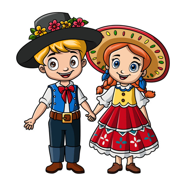 Couple kids cartoon wearing costume denmark