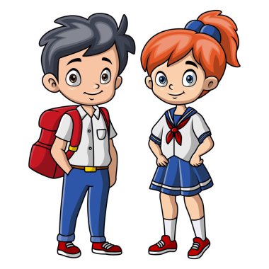 Bir çift şirin okul çocuğu ve kız.