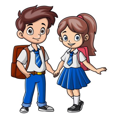 Bir çift şirin okul çocuğu ve kız.