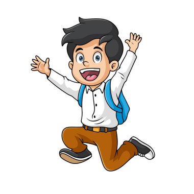 Sevimli mutlu okul çocuğu çizgi filmi.