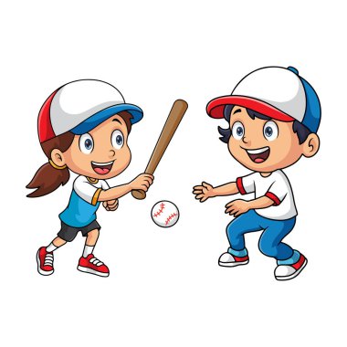 Couple children are playing rounders clipart