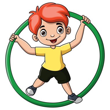 Hula hoop oynayan sevimli çocuk çizgi filmi