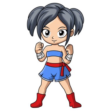 Tatlı küçük kız Muaythai pratik yapıyor.