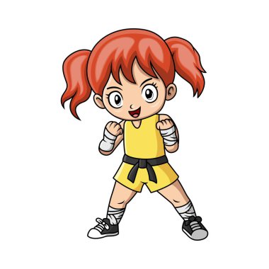 Tatlı küçük kız Muaythai pratik yapıyor.