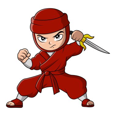 Tatlı çocuk ninja gibi giyinmiş.