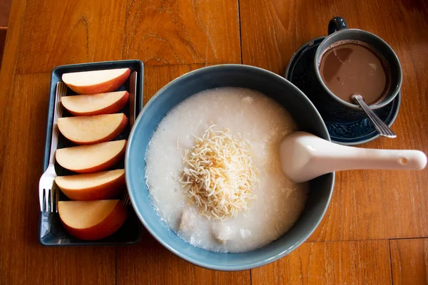 Ontbijt Traditioneel Chinees Eten Rijst Pap Congee Met Kruid Groente — Stockfoto