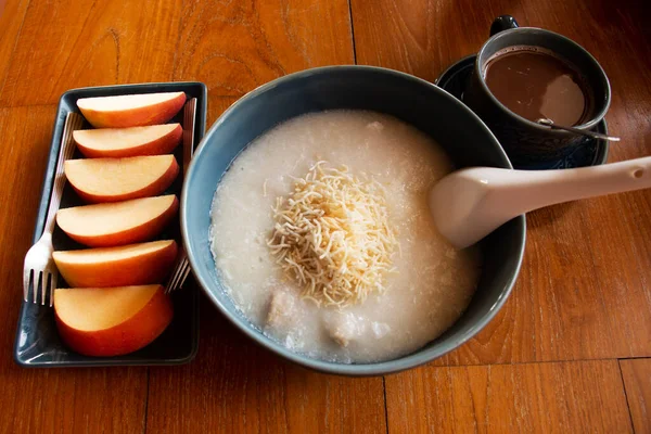 Ontbijt Traditioneel Chinees Eten Rijst Pap Congee Met Kruid Groente — Stockfoto