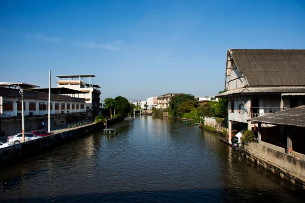 Landschaft Stadtbild Von Bangbuathong Dorf Mit Pimonratch Kanal Und Haus — Stockfoto
